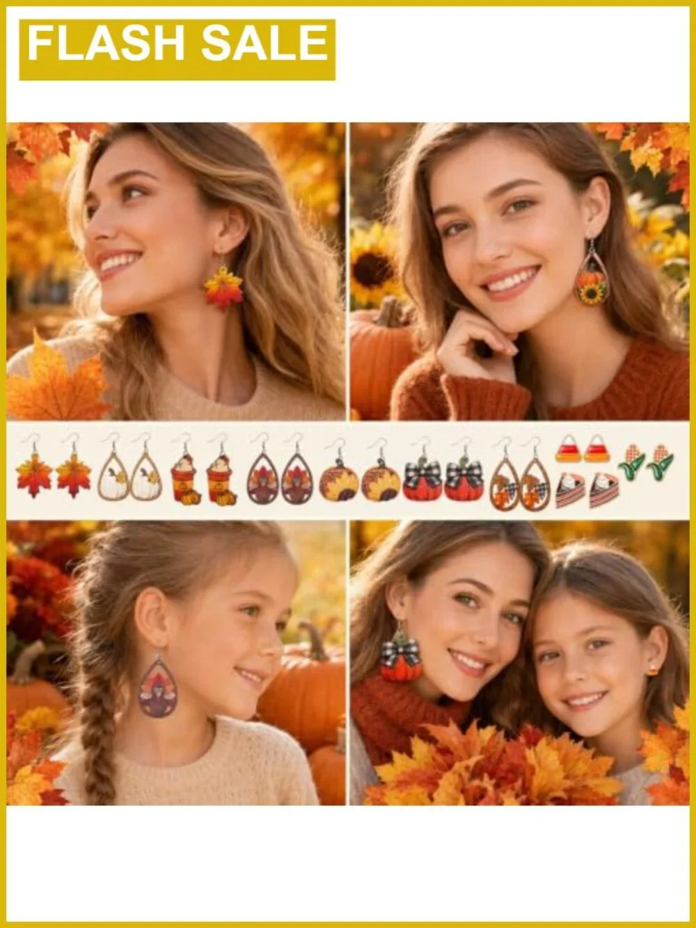 18 Pairs Fall Thanksgiving Earrings Women Stud Dangle Wooden Set